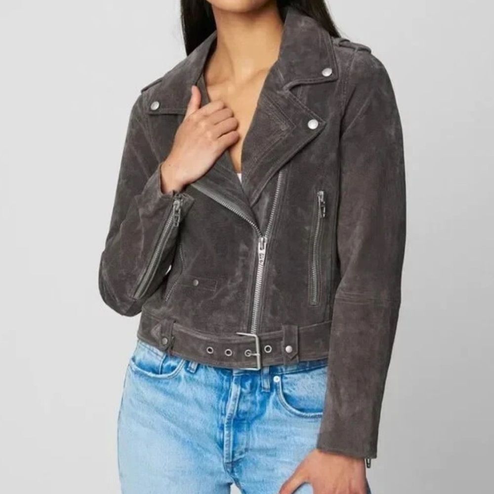 Blank NYC Suede Leather Jacket Motorcycle Moto Charcoal Gray Size XS Grunge